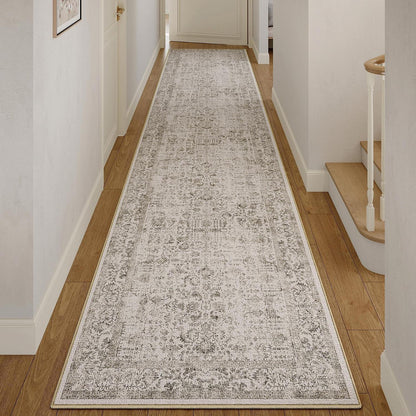 Vintage Läufer Grau 80x400cm Waschbar – Flur Teppich