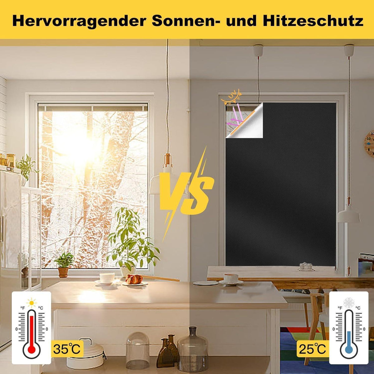 Verdunkelungsrollo ohne Bohren für Fenster, 100% Abdunkelung, 100x145cm