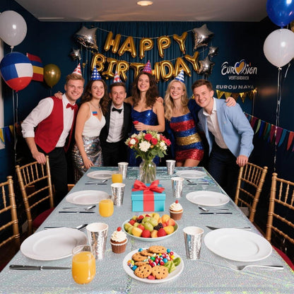 Silber Glitzer Tischdecke Geburtstag – Partydeko für Mädchen & Eurovision