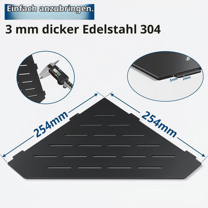 Eck-Duschregal Edelstahl Schwarz 25x25cm – Bohrlos & Platzsparend