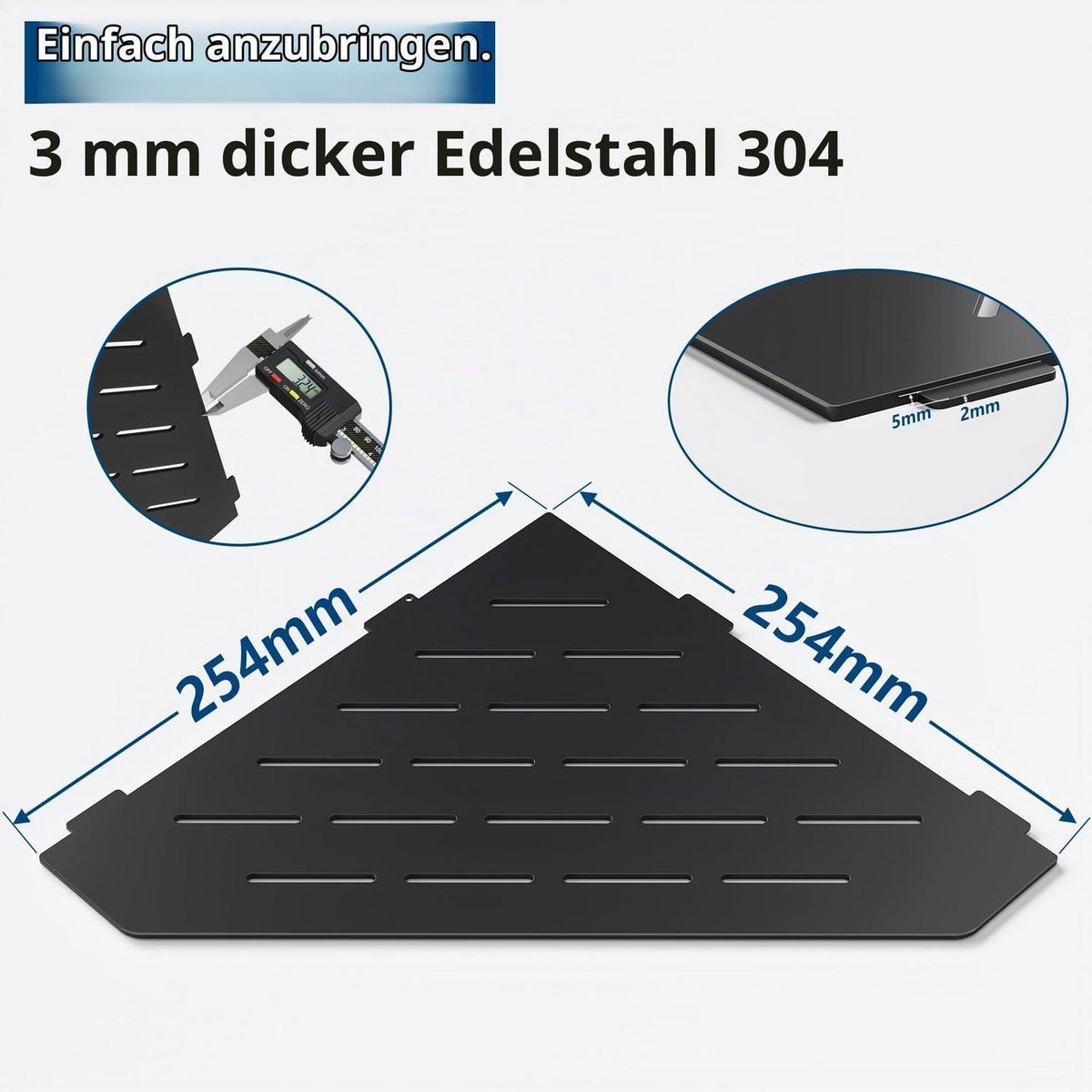 Eck-Duschregal Edelstahl 254mm Schwarz - 2er Set
