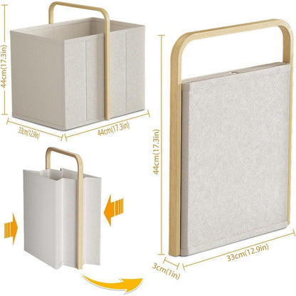 Faltbarer Wäschekorb Bambus 65L – Beige, Klappbar & Platzsparend