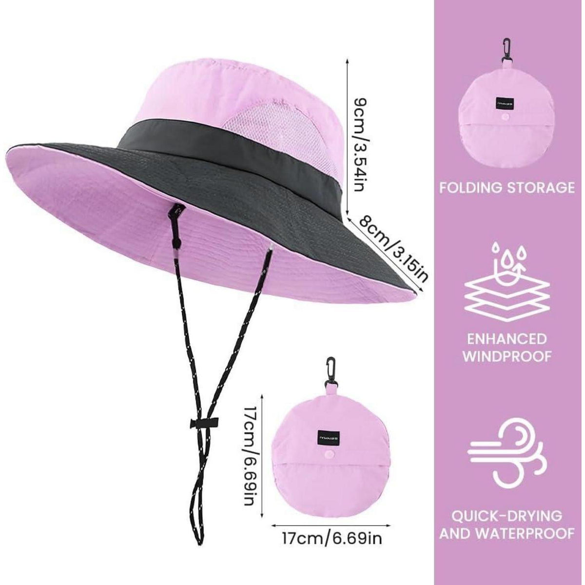 Faltbarer Damen Sonnenhut Khaki Lila | UV-Schutz & Atmungsaktiv