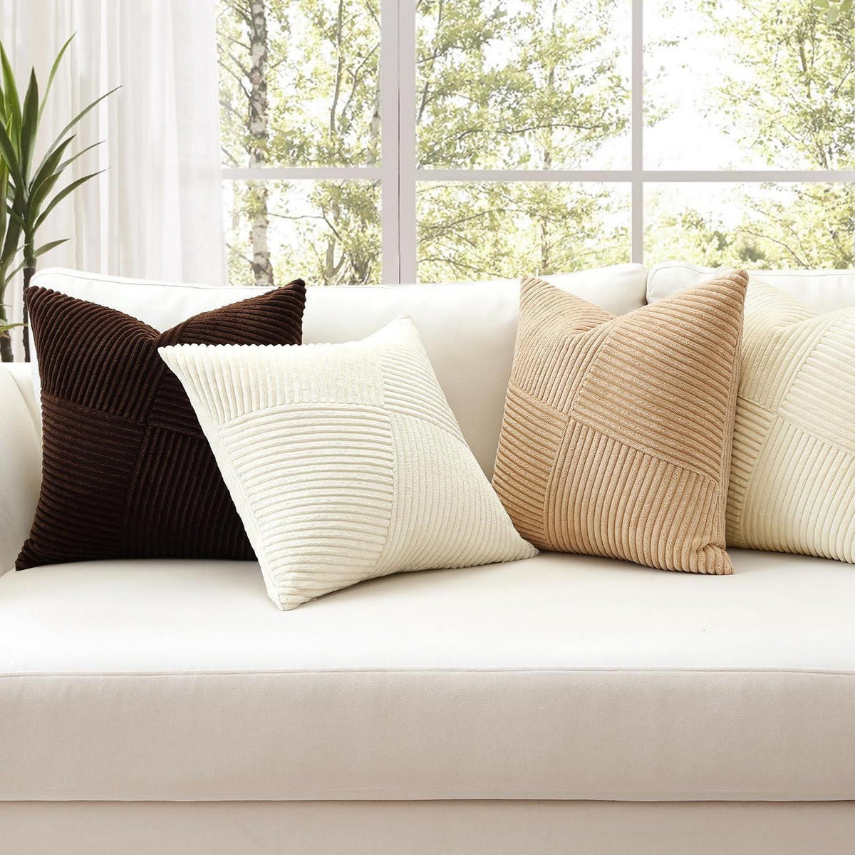 Cord Kissenbezüge 50x50cm - 4er Set, Braun Creme Weiß