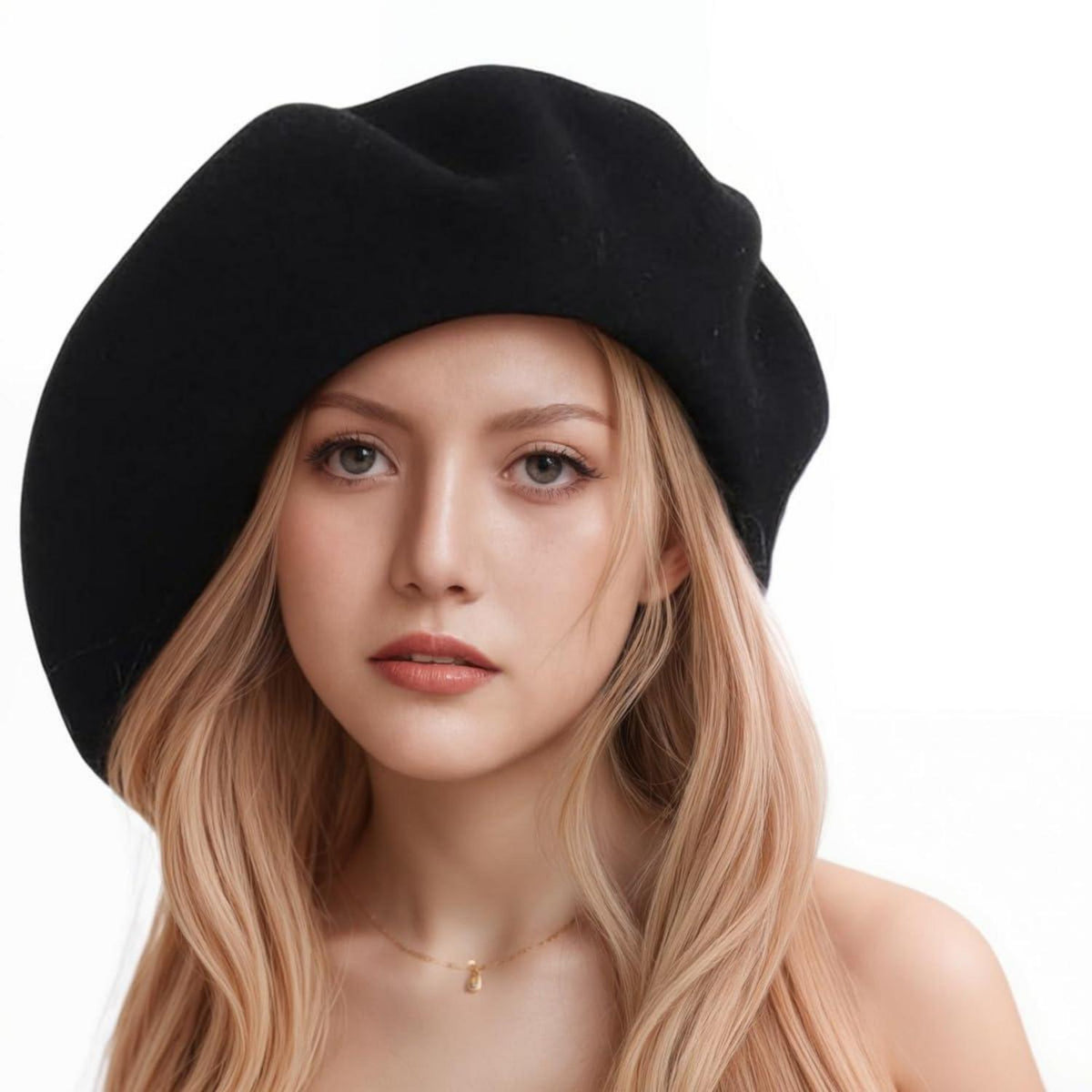 Französische Wolle Beret Damen - Klassischer Malerhut Schwarz