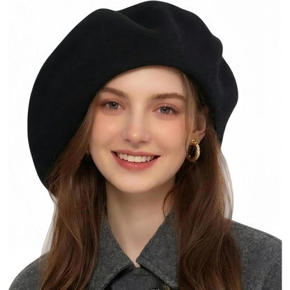 Französische Wolle Beret Damen - Klassischer Malerhut Schwarz