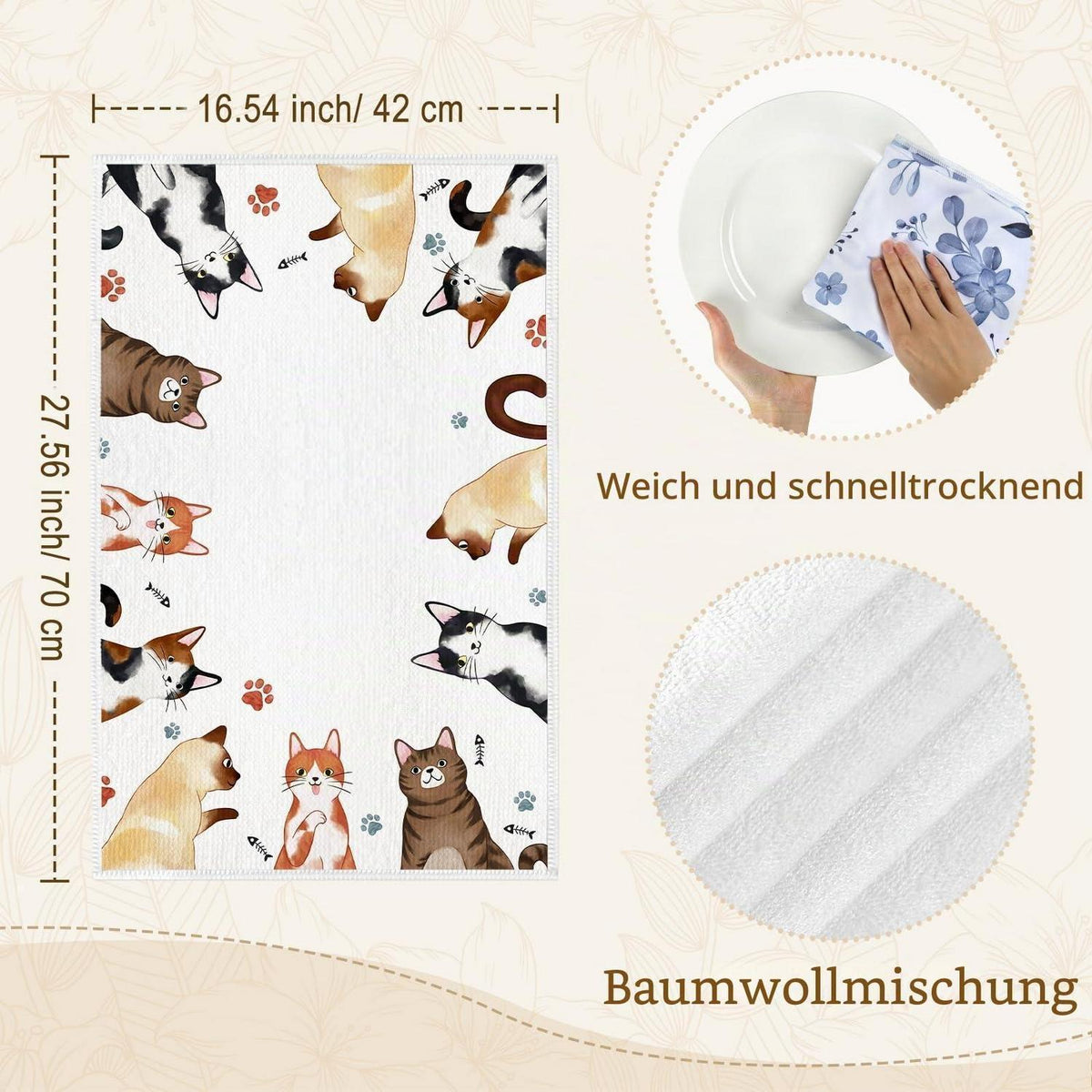 Katzen Geschirrtücher 2er-Set Baumwolle 42x70 cm