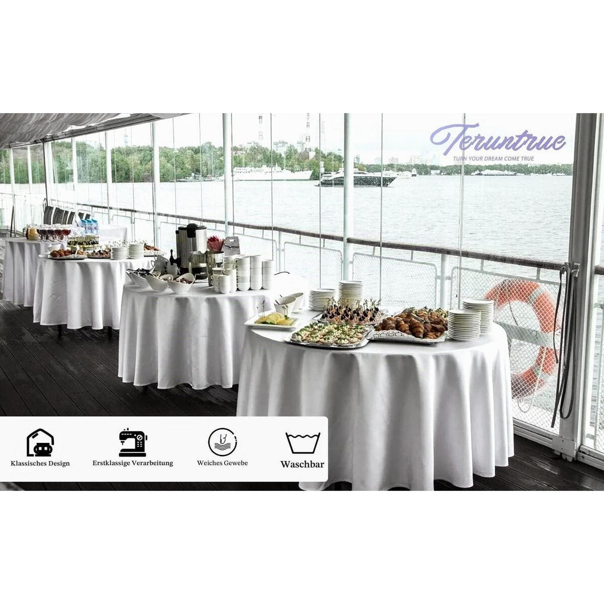 10er-Pack Runde Tischdecke 90 Zoll Weiß – Hochzeit, Party, Buffet