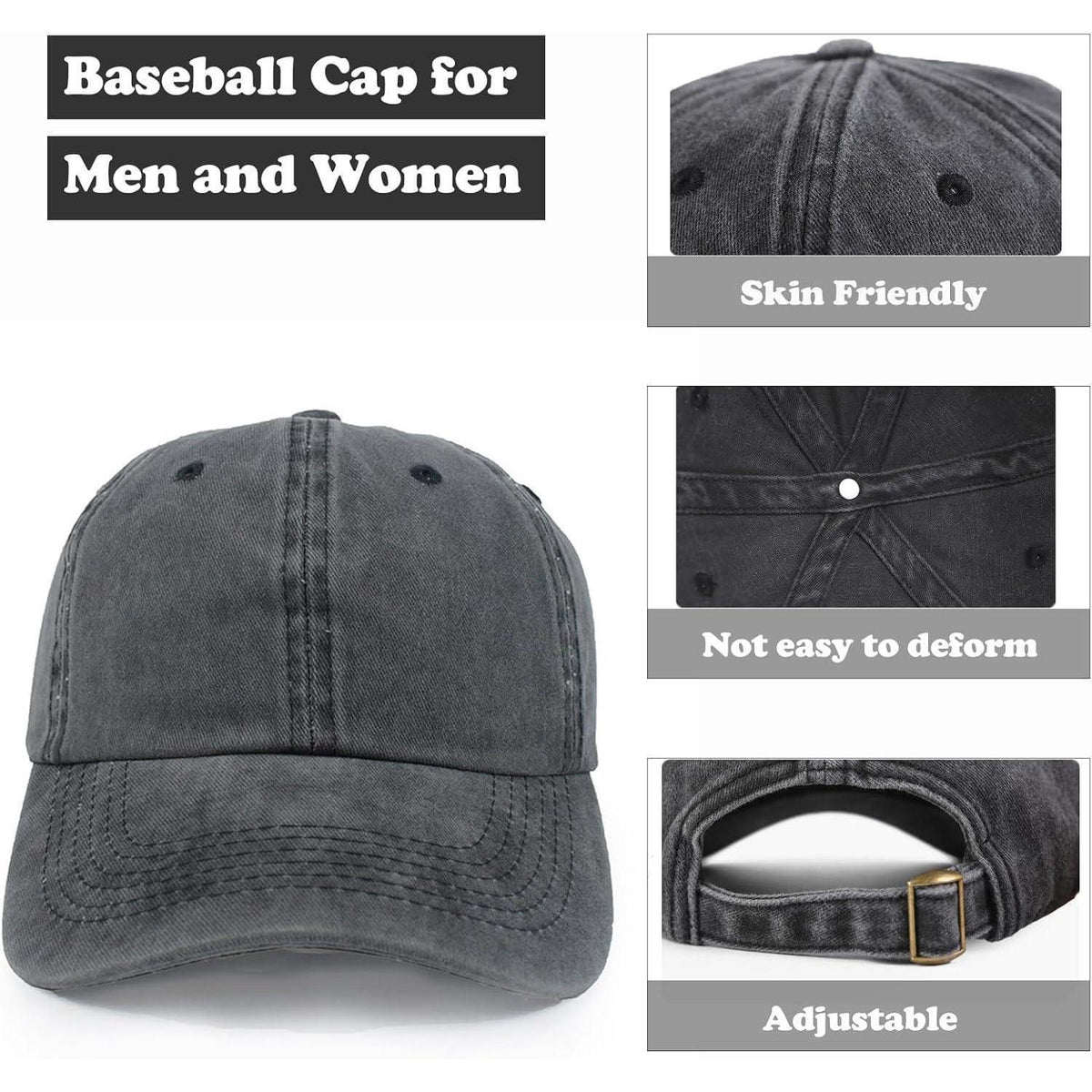 Baumwoll Baseball Cap Dunkelgrau | Verstellbare Unisex Kappe