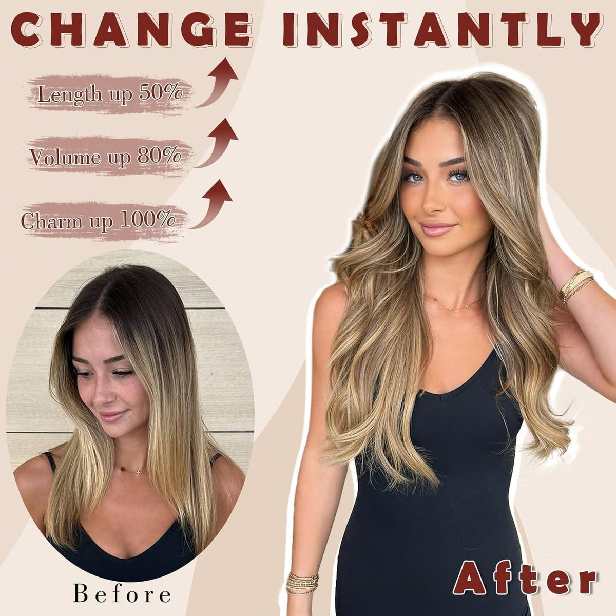 Clip-in Haarverlängerung Wellig, 50cm – Schwarz Braun