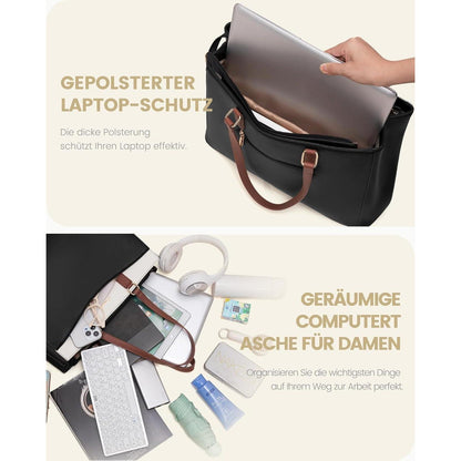 Laptoptasche Damen 15,6 Zoll, Elegante Arbeitstasche mit Laptopfach, Dunkelblau+beige