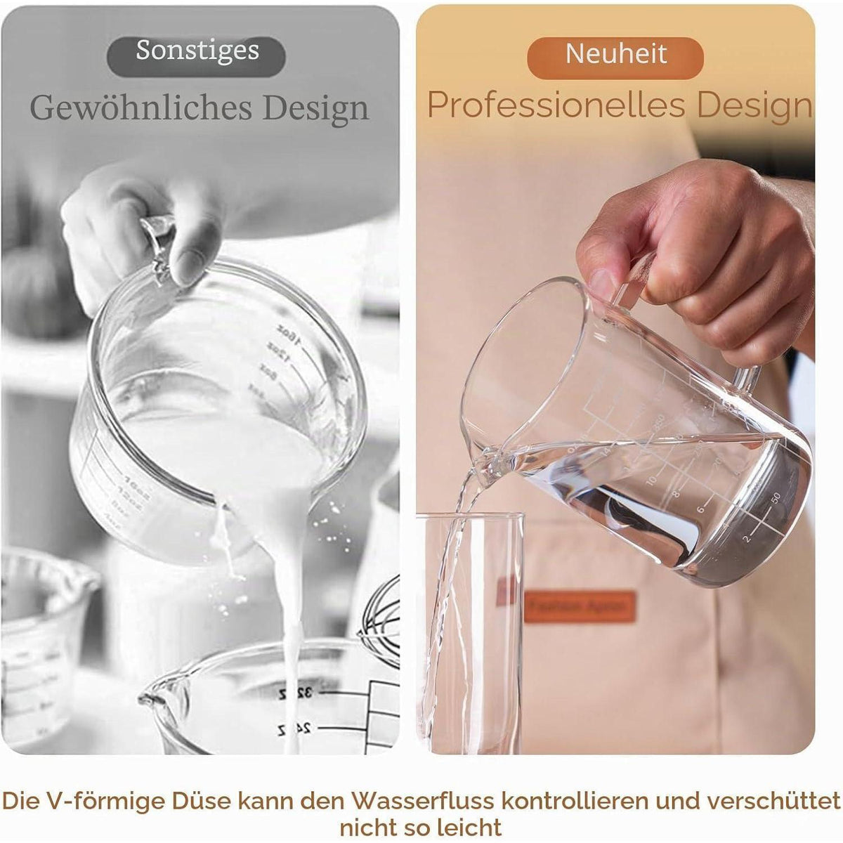 Glas Messbecher 500ml mit 3 Skalen für Küche & Backen