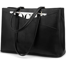 Laptoptasche Damen 17 Zoll, Wasserdichte Arbeitstasche mit vielen Fächern, Schwarz