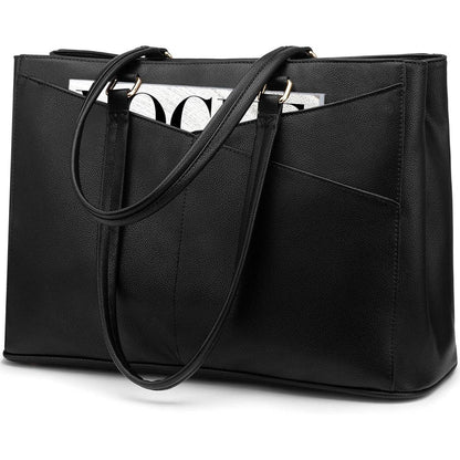 Laptoptasche Damen 17 Zoll, Wasserdichte Arbeitstasche mit vielen Fächern, Schwarz