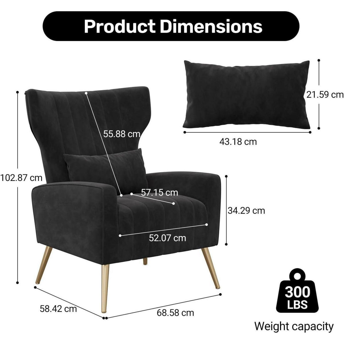 Relaxsessel 2er-Set mit Kopfkissen & Goldfüßen, Schwarz