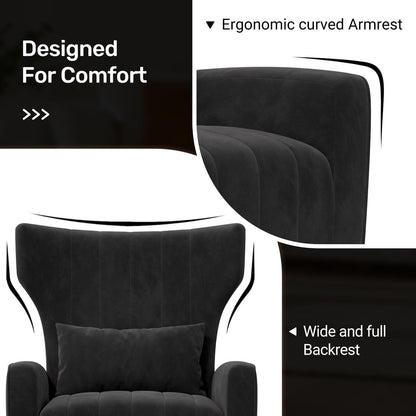 Relaxsessel 2er-Set mit Kopfkissen & Goldfüßen, Schwarz
