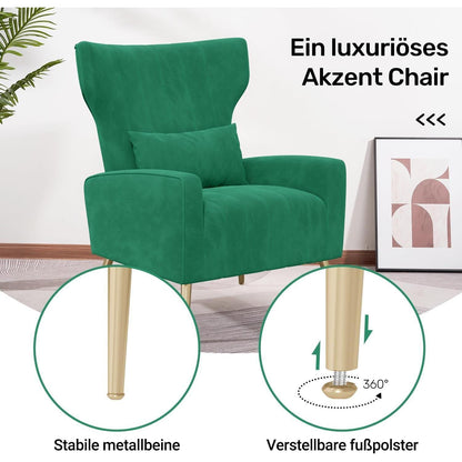 Samt Relaxsessel mit Kopfkissen & Goldfüßen – Grün