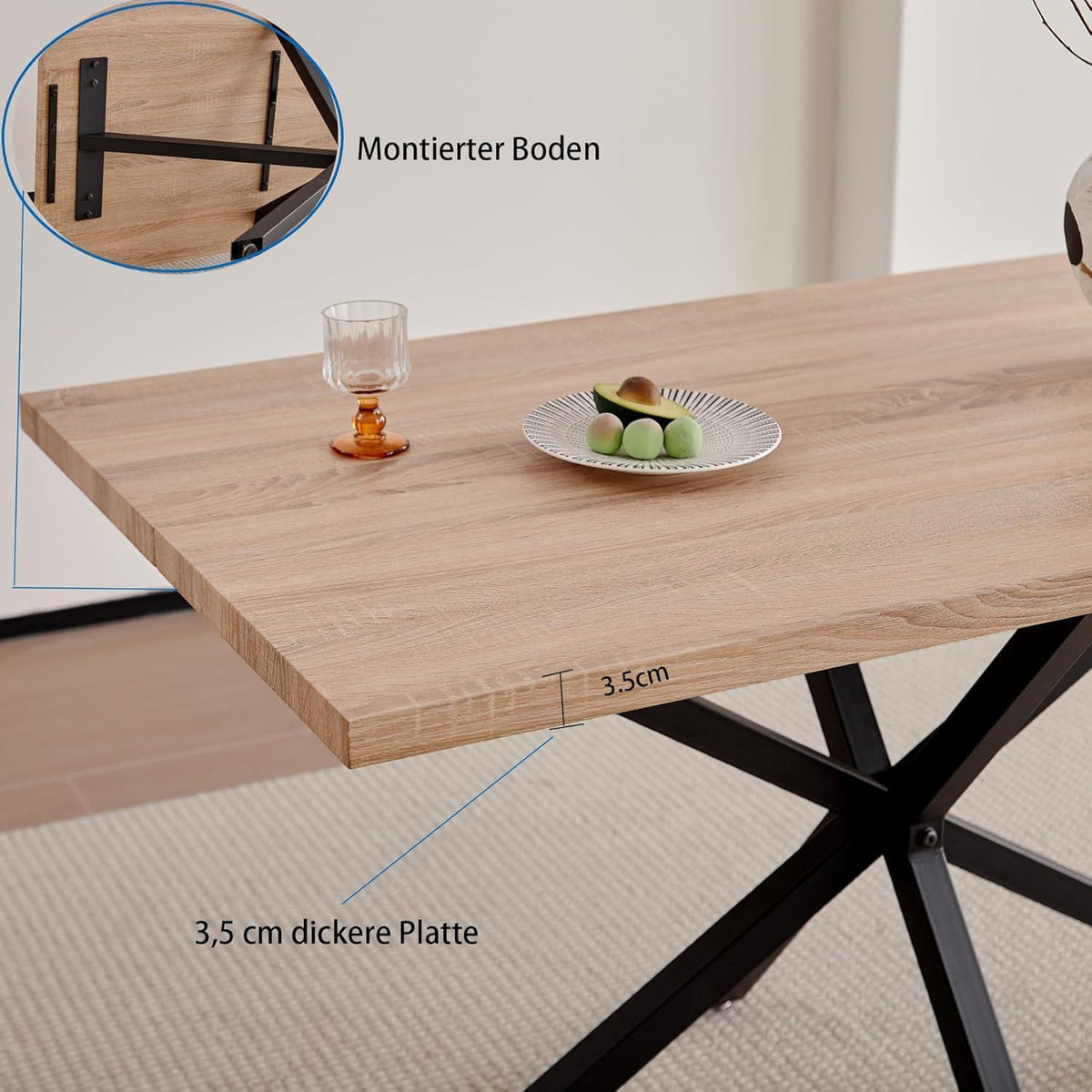 Esstisch Set 140x78cm mit 4 Esszimmerstühlen, Beige & Hellbraun