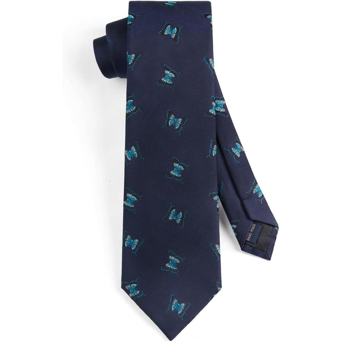 Herren Krawatten Set mit Tiermuster und Einstecktuch, Navy Blau