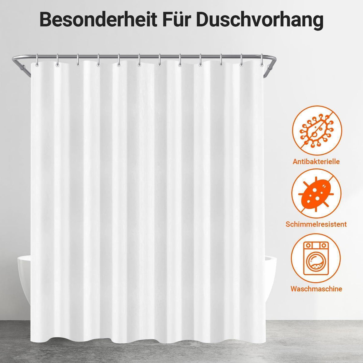 Duschvorhang 240x160 cm Reinweiß, Beschwerter Saum, Wasserabweisend