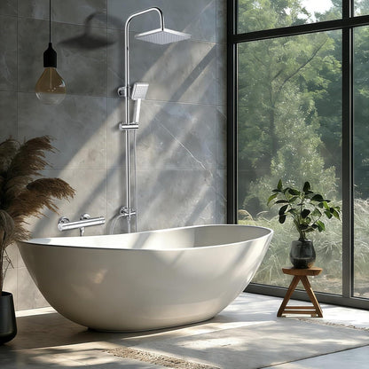 Regendusche Set Chrome Eckig 21x21cm Höhenverstellbar