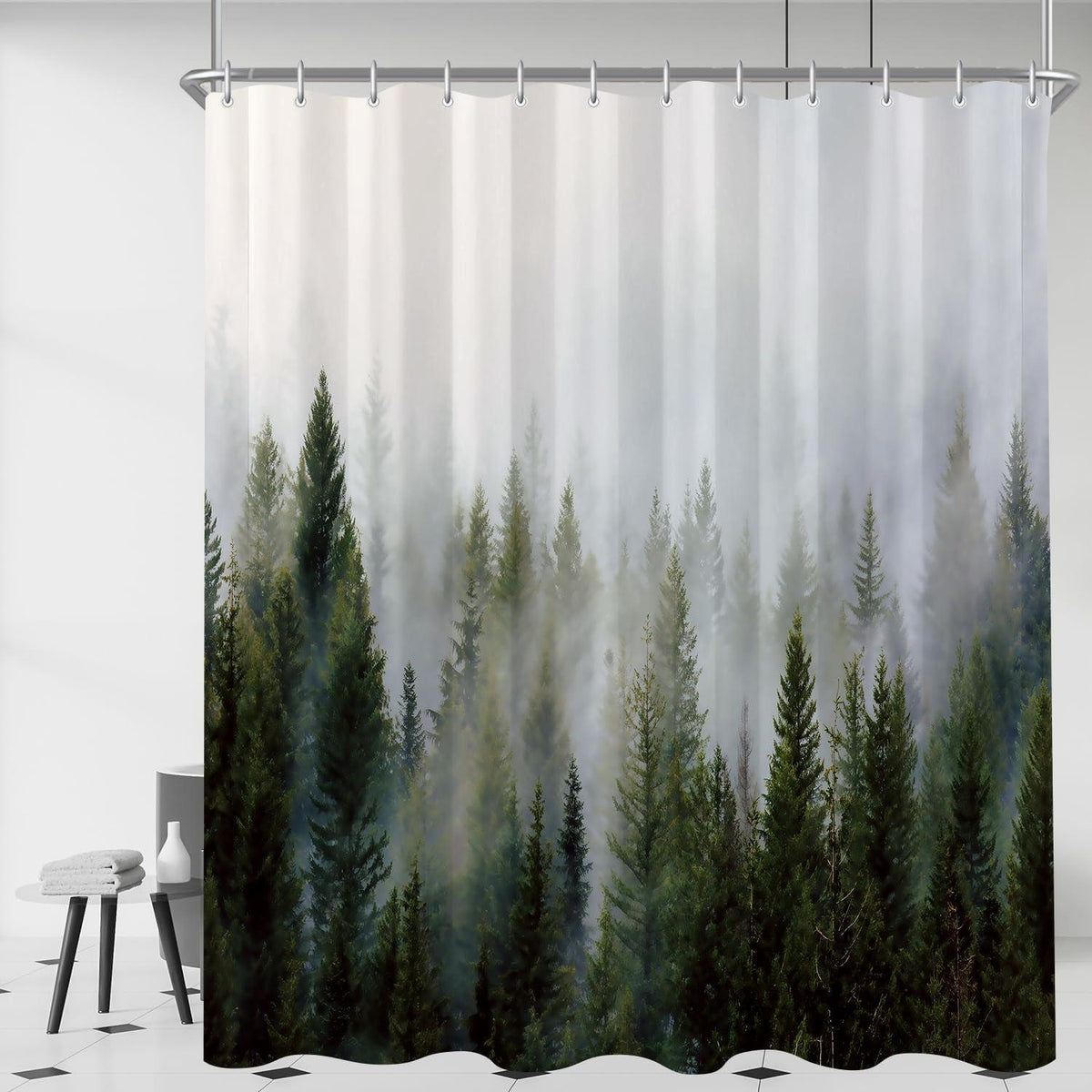 Duschvorhang Nebel Wald 180x200 cm, Wasserabweisend, Waschbar