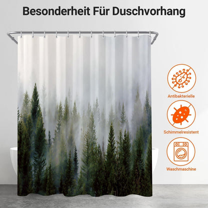 Duschvorhang Nebel Wald 180x200 cm, Wasserabweisend, Waschbar