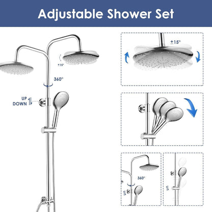 Regendusche Set Chrome, Höhenverstellbar, 23cm Rund-Duschkopf