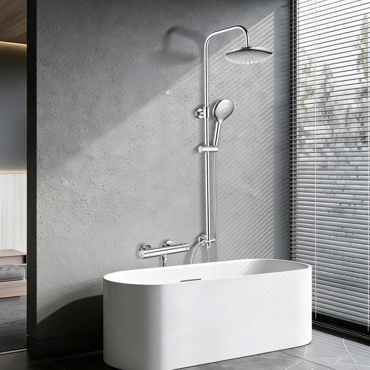 Regendusche Set Chrome, Höhenverstellbar, 23cm Rund-Duschkopf