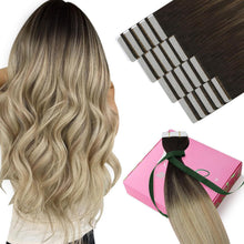 Echthaar Tape Extensions Balayage Braun Blond 45cm