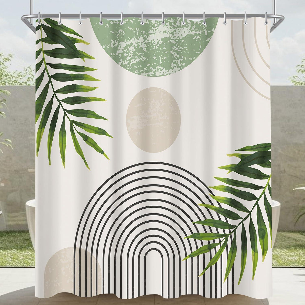 Grüner Duschvorhang Blätter 120x200 cm | Wasserabweisend & Waschbar