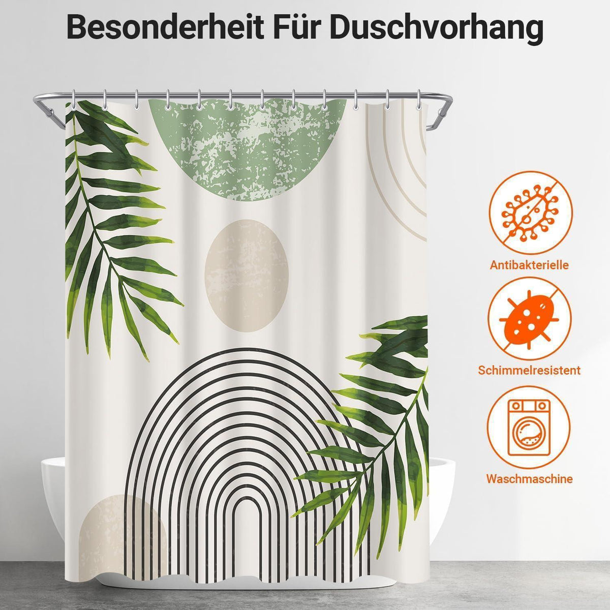 Grüner Duschvorhang Blätter 120x200 cm | Wasserabweisend & Waschbar