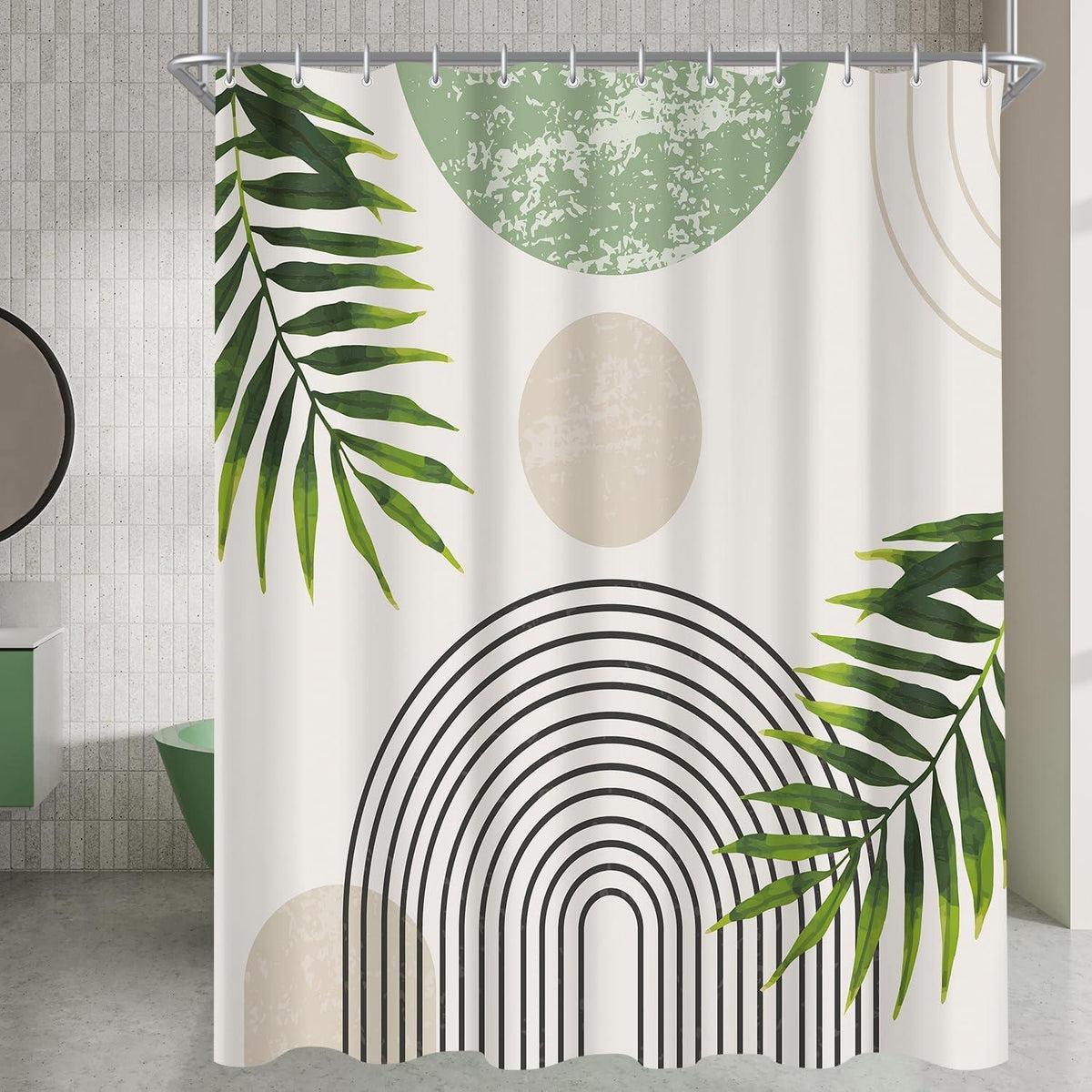 Grüner Duschvorhang Blätter 120x200 cm | Wasserabweisend & Waschbar