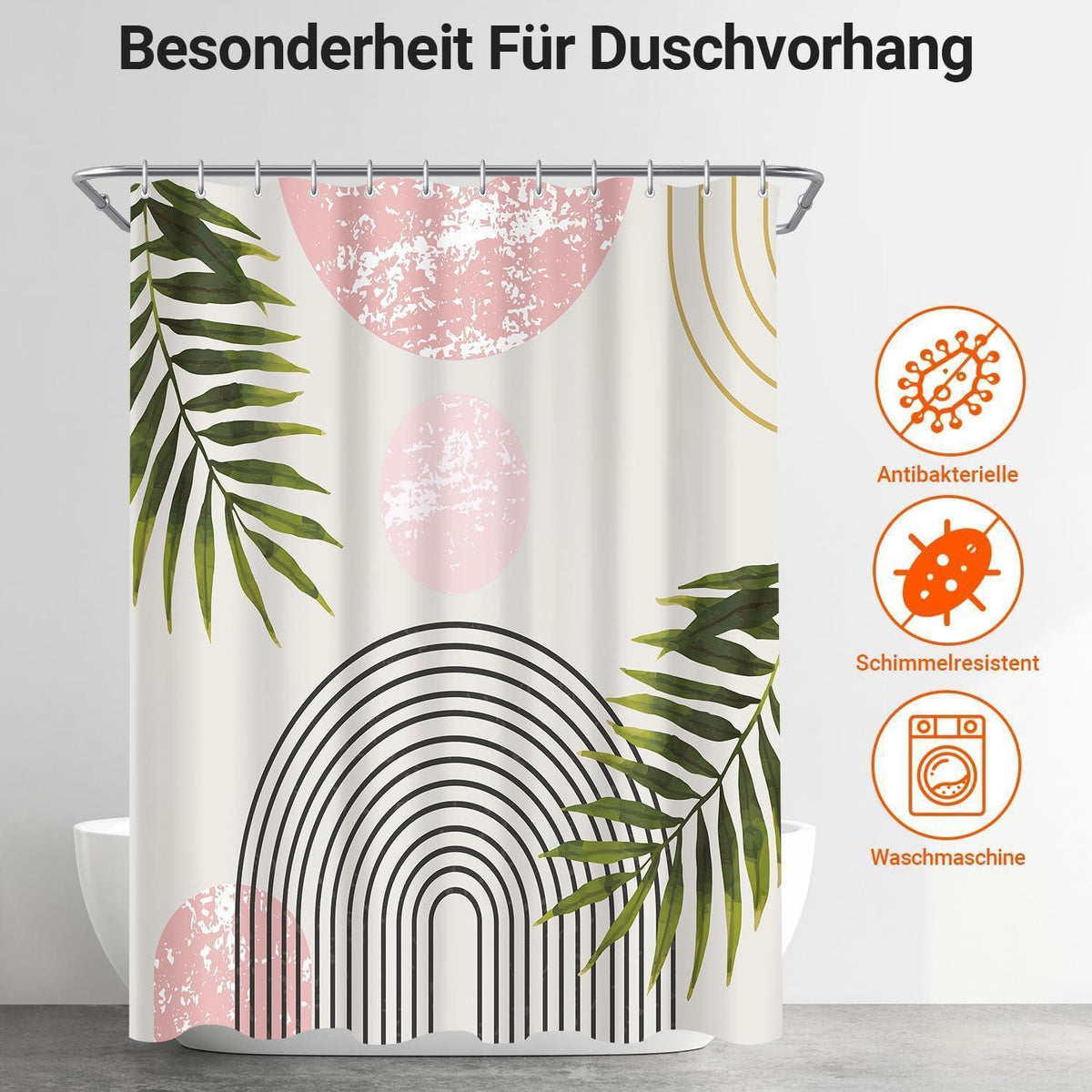 Duschvorhang Rosa Blätter 180x200 cm | Wasserabweisend & Waschbar
