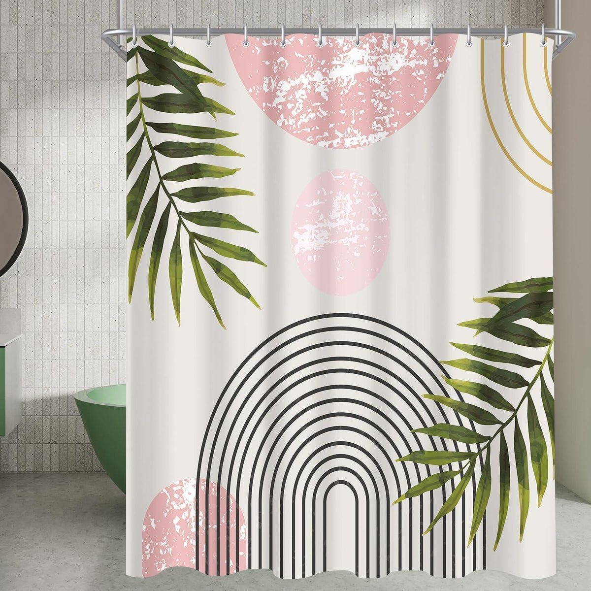 Duschvorhang Rosa Blätter 180x200 cm | Wasserabweisend & Waschbar