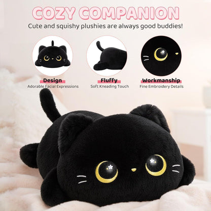 Kawaii Schwarzes Katzenplüschkissen 51cm - Kuscheliges Plüschtier Geschenk