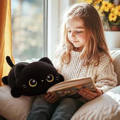 Kawaii Schwarzes Katzenplüschkissen 51cm - Kuscheliges Plüschtier Geschenk
