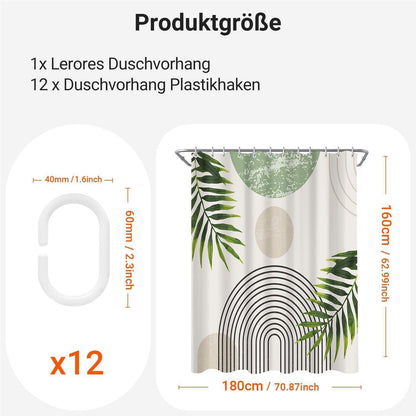 Grüner Duschvorhang Blätter 180x160 cm | Wasserabweisend & Waschbar