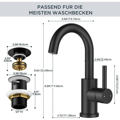 Hochwertige Waschtischarmatur Schwarz Matt mit Ablaufgarnitur