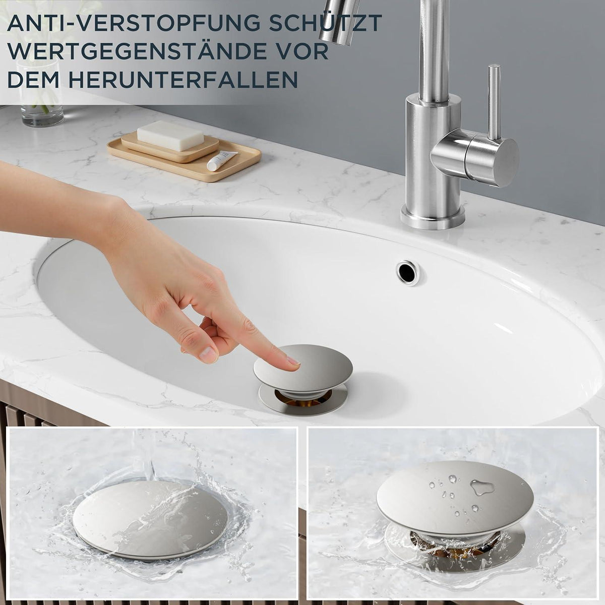 Hochwertiger Waschtischarmatur mit Ablaufgarnitur, 360° drehbar, gebürstetes Nickel