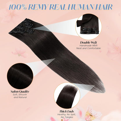 Echthaar Clip-Ins Schwarz 50cm - Remy Haarverlängerung