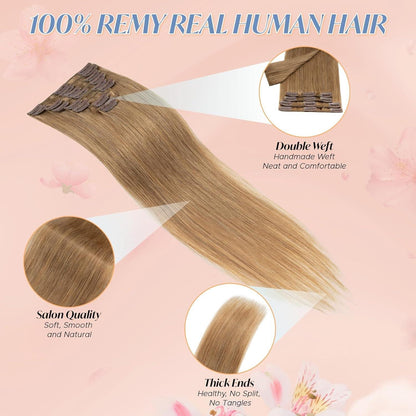 Clip-in Haarverlängerung Echthaar Dunkelblond 30cm