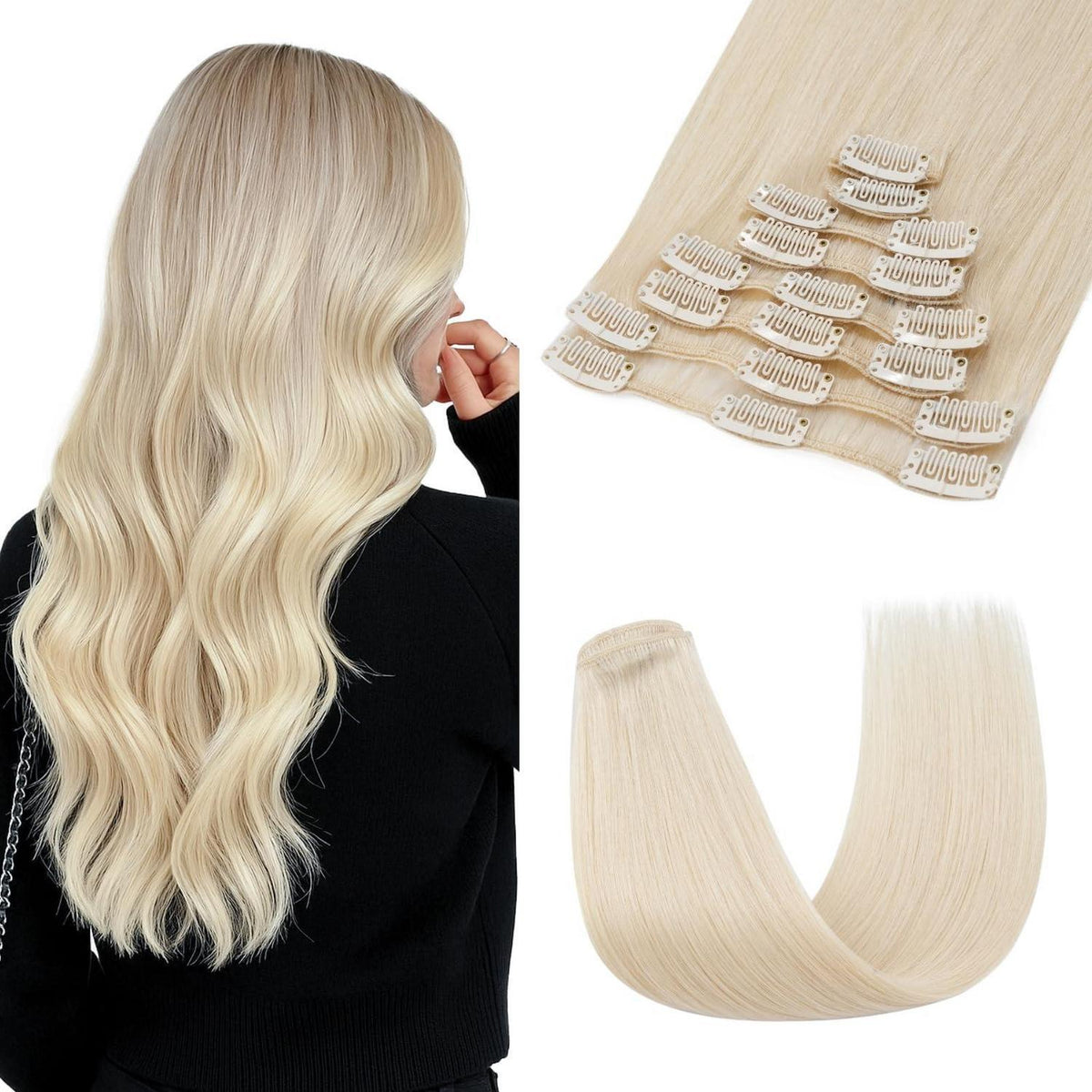 Remy Echthaar Clip-Ins, 35cm, Bleichmittel Weiß #70