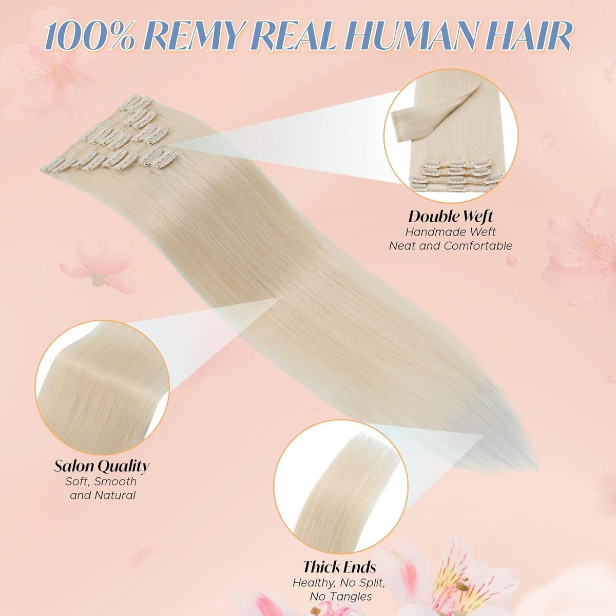 Remy Echthaar Clip-Ins, 35cm, Bleichmittel Weiß #70