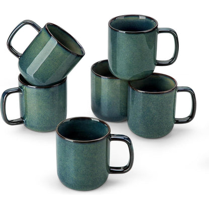 Steingut Kaffeetassen Set 6er, 360ml, Grün Starry