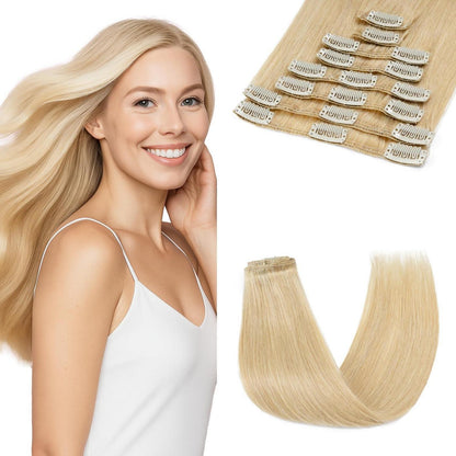 Clip-in Haarverlängerung Echthaar Blond 35cm - 8 Wefts