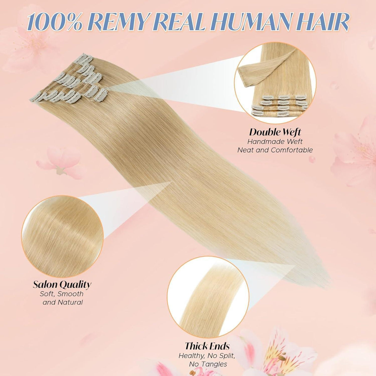 Echthaar Clip-in Extensions Blond 40cm - 8 Wefts