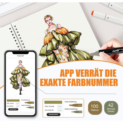 320er Alkohol Marker Set mit App | Doppelspitze & Farbkarte