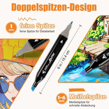 320er Alkohol Marker Set mit App | Doppelspitze & Farbkarte