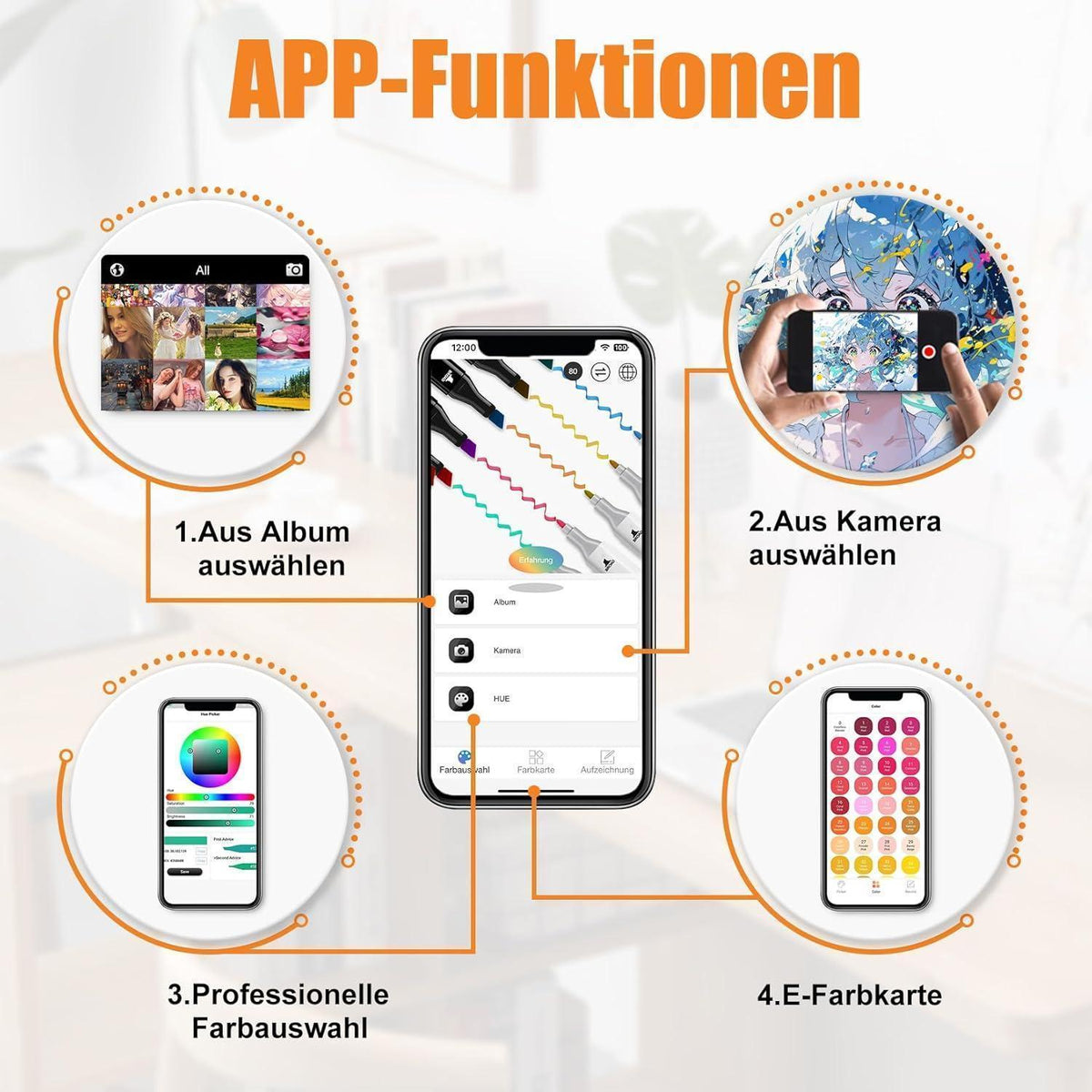 320er Alkohol Marker Set mit App | Doppelspitze & Farbkarte